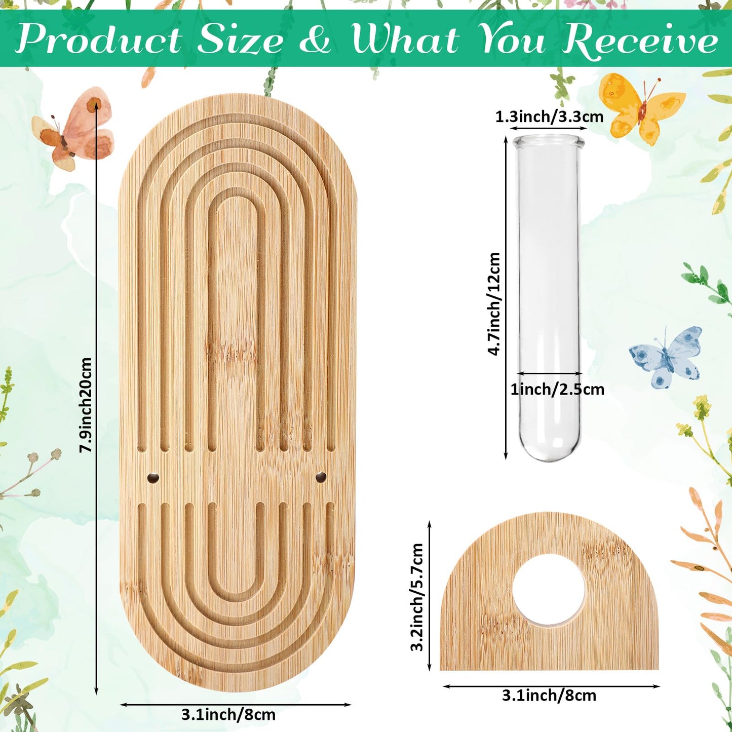 Beeveer 4 Sets Hanging Plant Propagation Stations Bamboo Wood Wall Mounted Test Tube Vase Rustic Decorative Glass Planter Holder Gift for Women Plant Lover Hydroponic Flowers Home and Office Decor