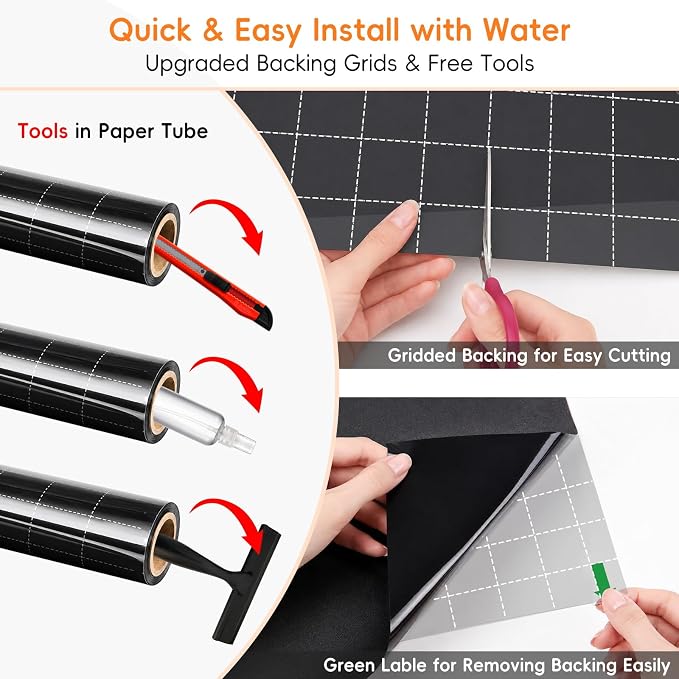 Blackout Window Privacy Film, Removable Window Cover Static Cling, Darkening Light Heat Blocking, Window Tint for Home Garage Bedroom Day Sleep, Black 29.5 Inch * 157.4 Inch