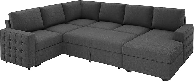 HONBAY Sectional Couch with Pull Out Bed, U-Shaped Sectional Sleeper Sofa with