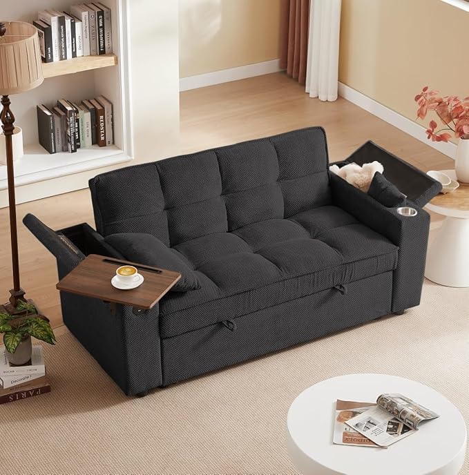 oaaktu Large Size Convertible Sleeper Sofa Bed, Polka dot Velvet Pull Out Futon