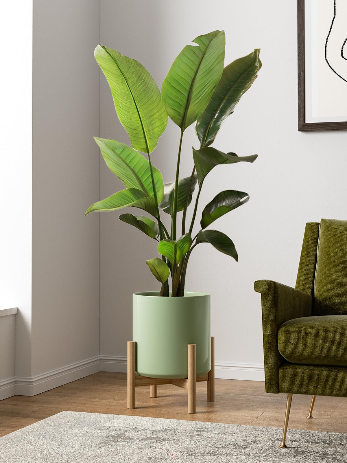 LE TAUCI 12 Inch Pot for Plants, Ceramic Planters for Indoor Plants, Mid-Century Modern Cylinder Flower Pots with Drainage Hole, Fits Fiddle Leaf Fig & Monstera, Home Decor, Sage Green
