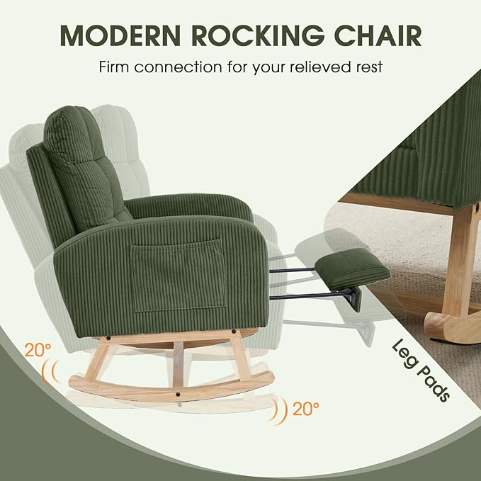 NIOIIKIT Nursery Rocking Chair, Corduroy Upholstered Rocking Chair