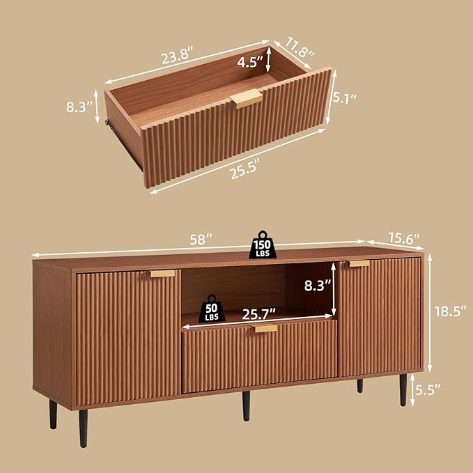 Okvnbjk Modern TV Stand for 65 Inch TV, Fluted TV Consoles for Living Room