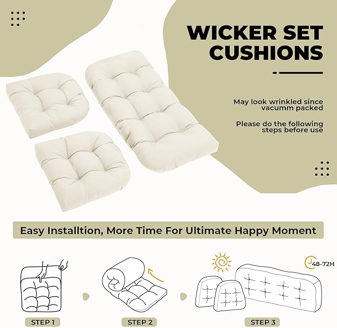 DANGHOOGY Wicker Chair Cushions, Waterproof Outdoor Loveseat Cushions