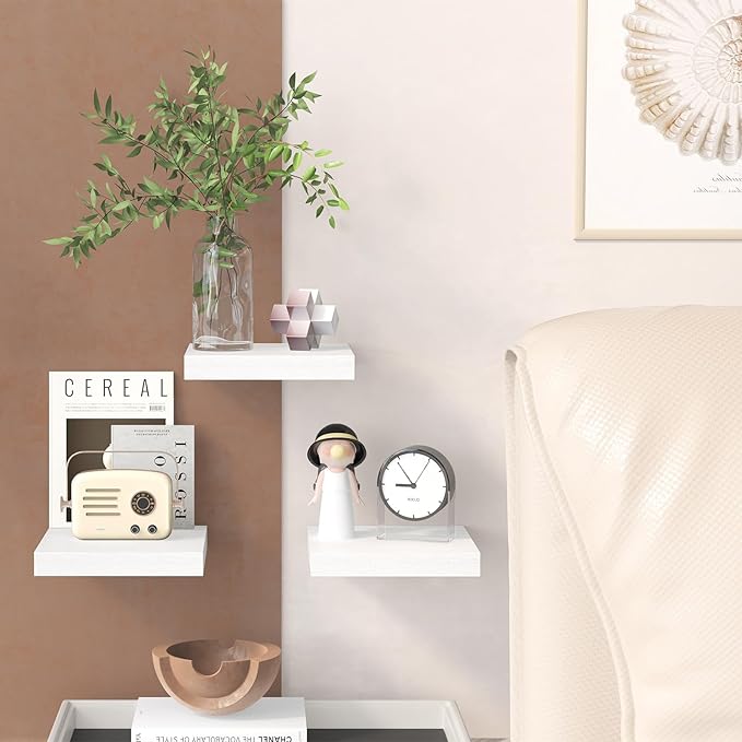 Fixwal 8inch Floating Shelves for Wall, Small White Shelves Wall Mounted Shelf