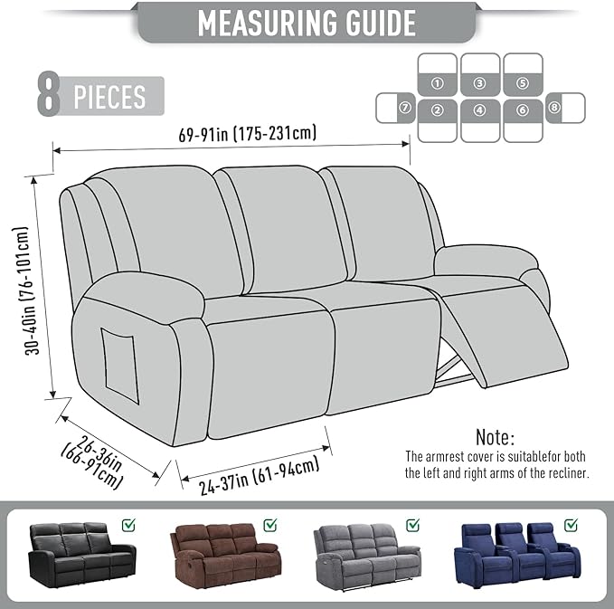 TAOCOCO Recliner Sofa Covers 8-Pieces Stretch Large Couch Covers