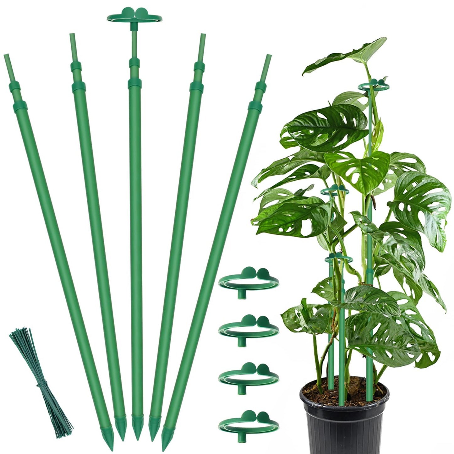 Extendable Plant Stakes,Adjustable Length from 17.9IN to 42.3IN Monstera Support Stakes with Clips,Sturdy Plant Stakes for Indoor Outdoor,Garden Sticks for Tomato,Orchid,Climbing Plants- 5Pack