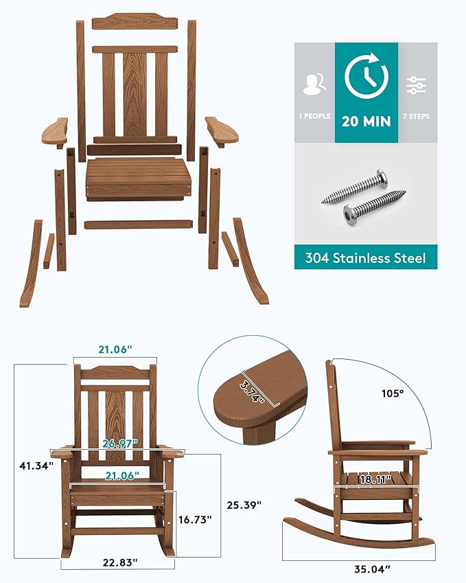 SERWALL Oversized Rocking Chair, HDPE Outdoor Rocking Chairs, Patio Rocking