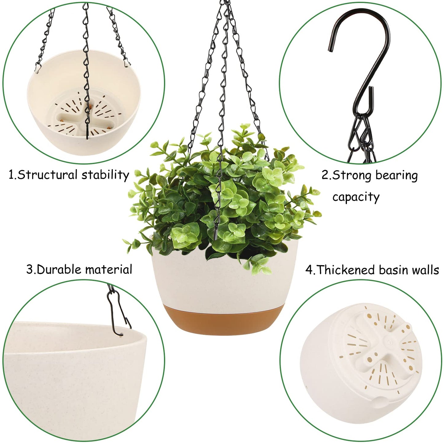 LIYDE 3 Pack Hanging Planters, 8 Inch Small Hanging Pots Self Watering Hanging Planters for Indoor Plants with Drainage Holes and Removable Tray Hanging Basket
