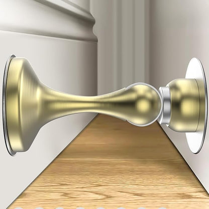 Crosize Magnetic Door Stoppers 4 Pack, Stainless Steel Door Stops for Wall and Floor Mounting, Gate Stops, No Drilling Metal Doorstops with Adhesive Tapes, Gold