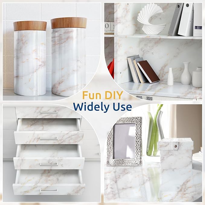 rabbitgoo Glossy Marble Contact Paper Peel and Stick Wallpaper 17.5" X 118.1"
