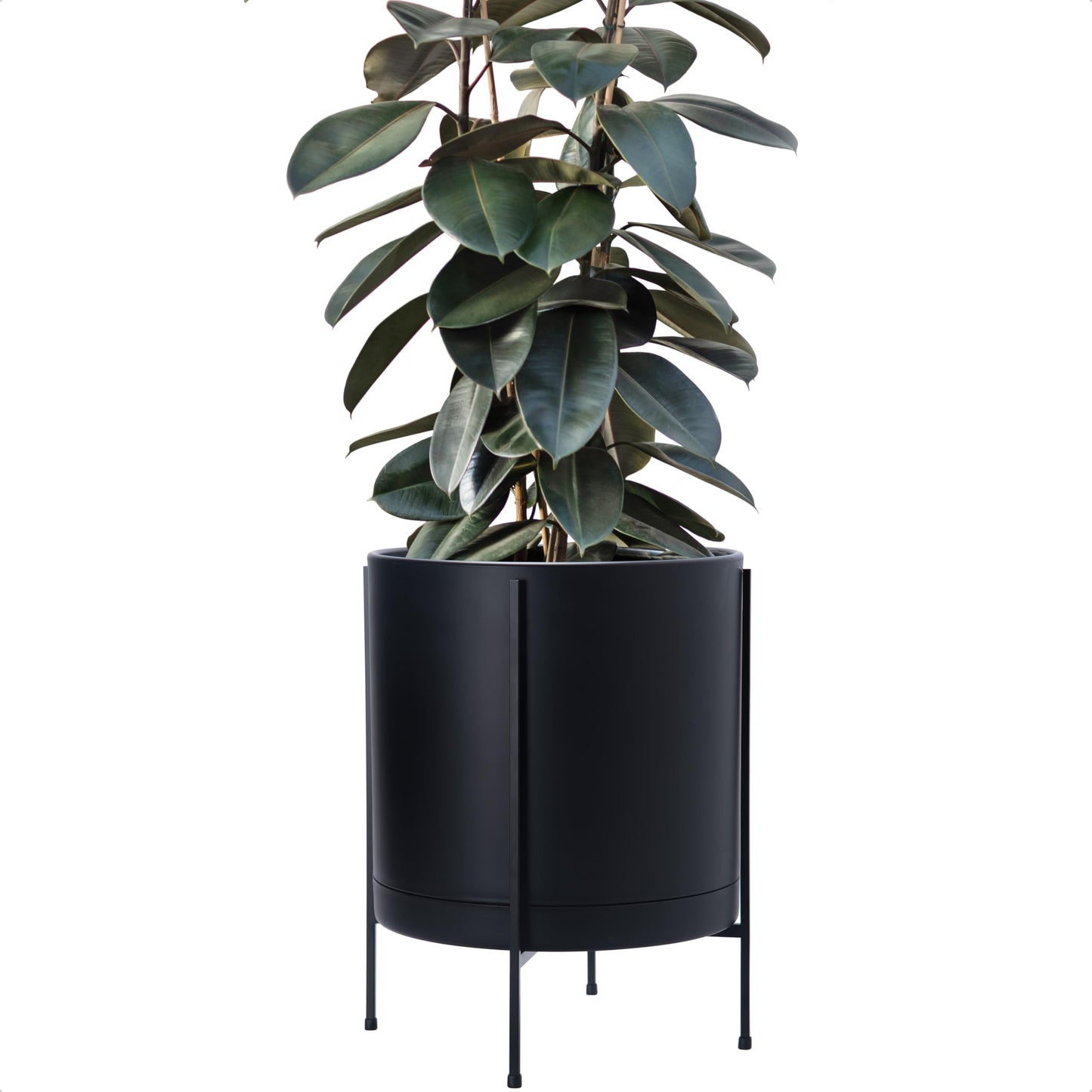 D'vine Dev 16 Inch Black Planter Pot with Stand – Modern Plastic Cylinder Flower Pot with Heavy-Duty Metal Stand for Indoor Plants, 55-D-B-5