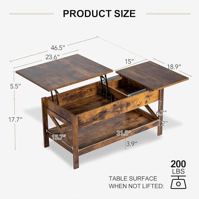 Lift Top Coffee Table with Storage, Small Coffee Table with Hidden Compartment