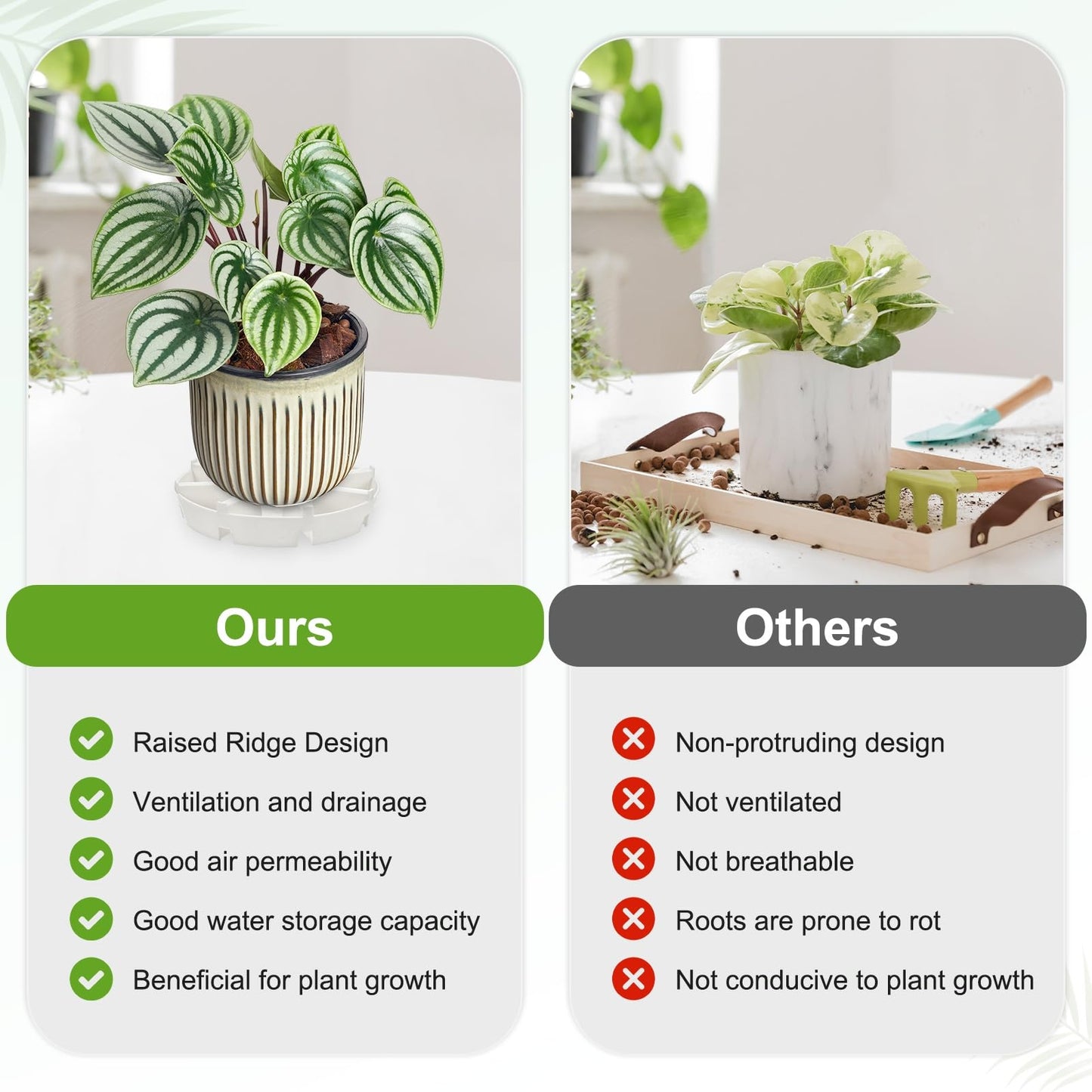 M METERXITY 2-Pack Plant Saucer, 6.81 Inch/17.3 cm Plastic Plant Trays Thicker for Pots/Indoor/Outdoor/Water Drainage and Protection, Flowerpot Drip Tray [White]