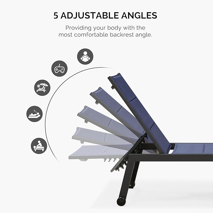 PURPLE LEAF Extra Large Outdoor Chaise Lounge 4 Pieces Aluminum Patio Lounge