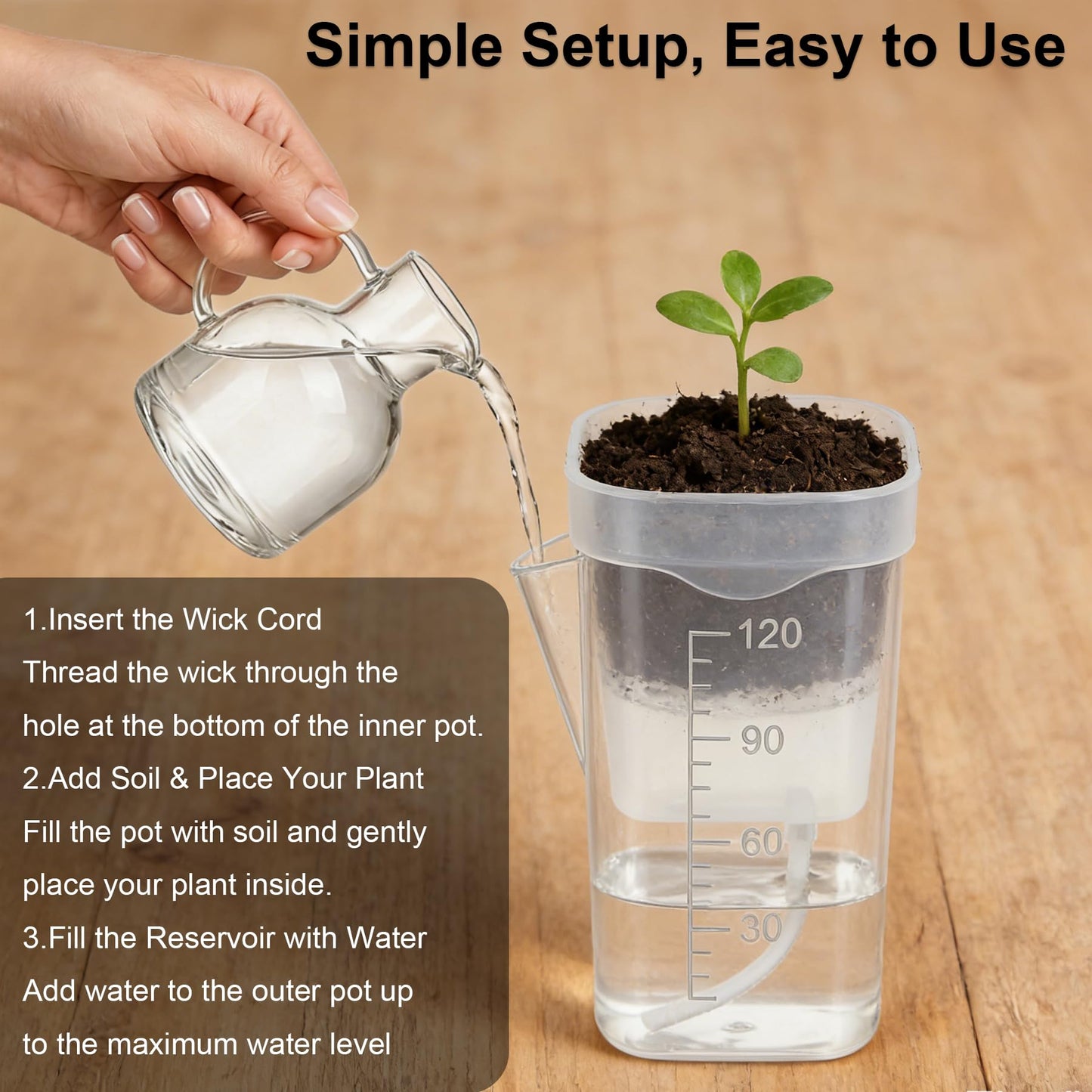 MLIYYBE 12 Set Small Self Watering Pots for Indoor Plants, 6Pcs 2'' & 6Pcs 2.5'' Clear Plastic Planters, Nursery Pots with Wick System, Water Level Indicator & Drainage Holes with 12 Plant Labels