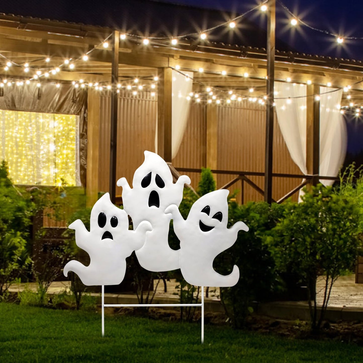 YIYA Halloween Garden Decorations Metal Halloween Ghost Yard Signs with Stake Outdoor Decorations Signs for Lawn Decor Yard Garden Decor