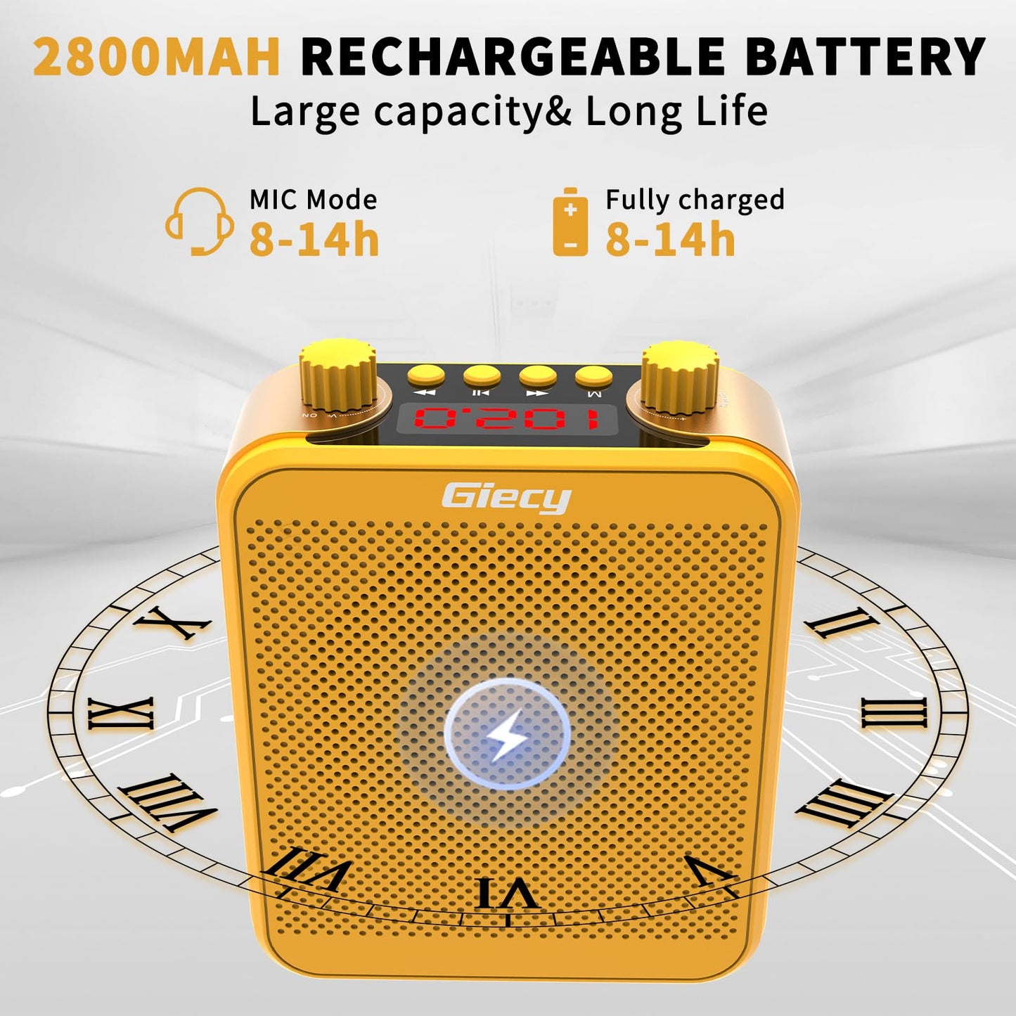 Giecy Voice Amplifier, Giecy 30W 2800mAh Rechargeable Personal Voice Amplifier with Microphone Headset, Portable Speaker for Multiple Locations Classroom, Meetings and Outdoors (G300-Yellow)