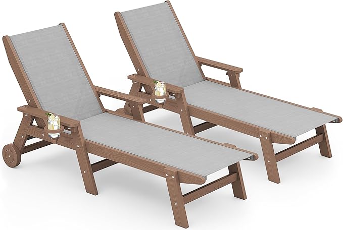 SERWALL Textilene Patio Chaise Lounge Chair Set of 2, 5 Positions Outdoor