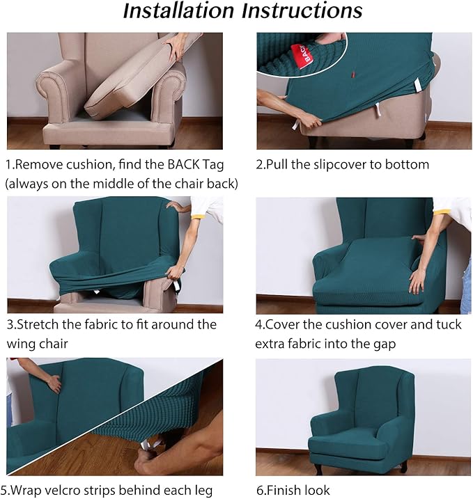 Turquoize Wingback Chair Covers 2 Piece Wing Chair Slipcover Stretch Slipcovers