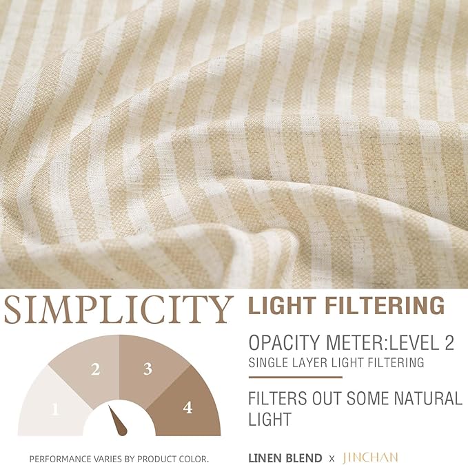 jinchan Tie Top Linen Kitchen Curtains 36 Inches Striped Tier Curtains Farmhouse Modern Cafe Style Small Window Treatments Airy Light Filtering Rod Pocket for Living Room Bathroom 2 Panels Beige