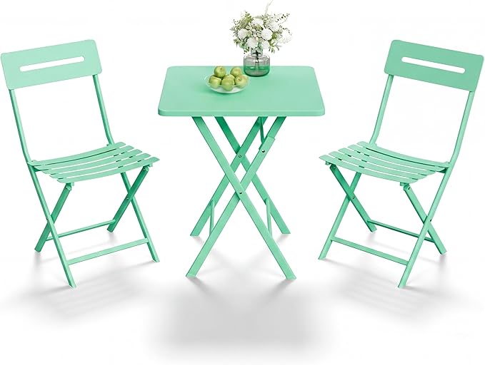 GarveeTech 3-Piece Folding Bistro Set, Heavy Duty Outdoor Patio Furniture