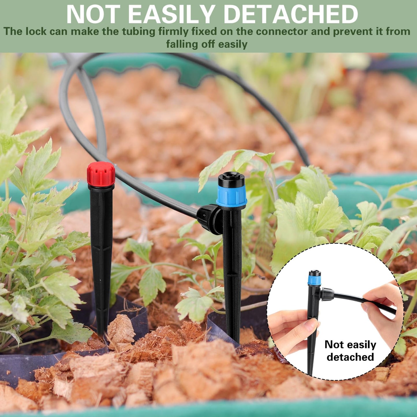 Glooglitter 100 Pcs Drip Irrigation Emitters for 1/4" Tubing 50 Micro Irrigation Emitters Sprayer 50 Adjustable 360 Degree Water Flow Drippers for Garden Irrigation System(Red, Blue, Latch)
