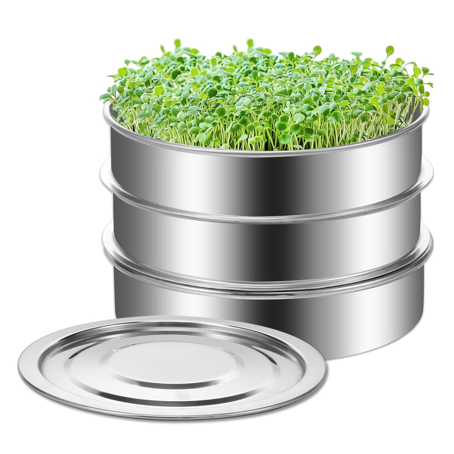 Zuxmvot Sprouts Growing Kit Stainless Steel, Stackable Seed Sprouting Tray, Stainless Steel Seed Sprouting Kit, Seed Sprouter Kit for Beans Peas Broccoli Alfalfa Seeds Wheat Grass (8 in)