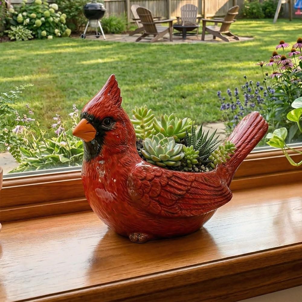 Cardinal Bird Succulent Planter, Resin Red Birds Plant Pot with Drainage Hole, Cardinal Flower Pot Decor for Indoor Outdoor Plants (A#)