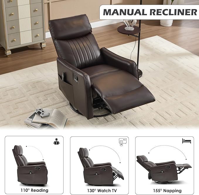Trustyue Swivel Rocker Recliner Chair, 360° Swivel Recliner