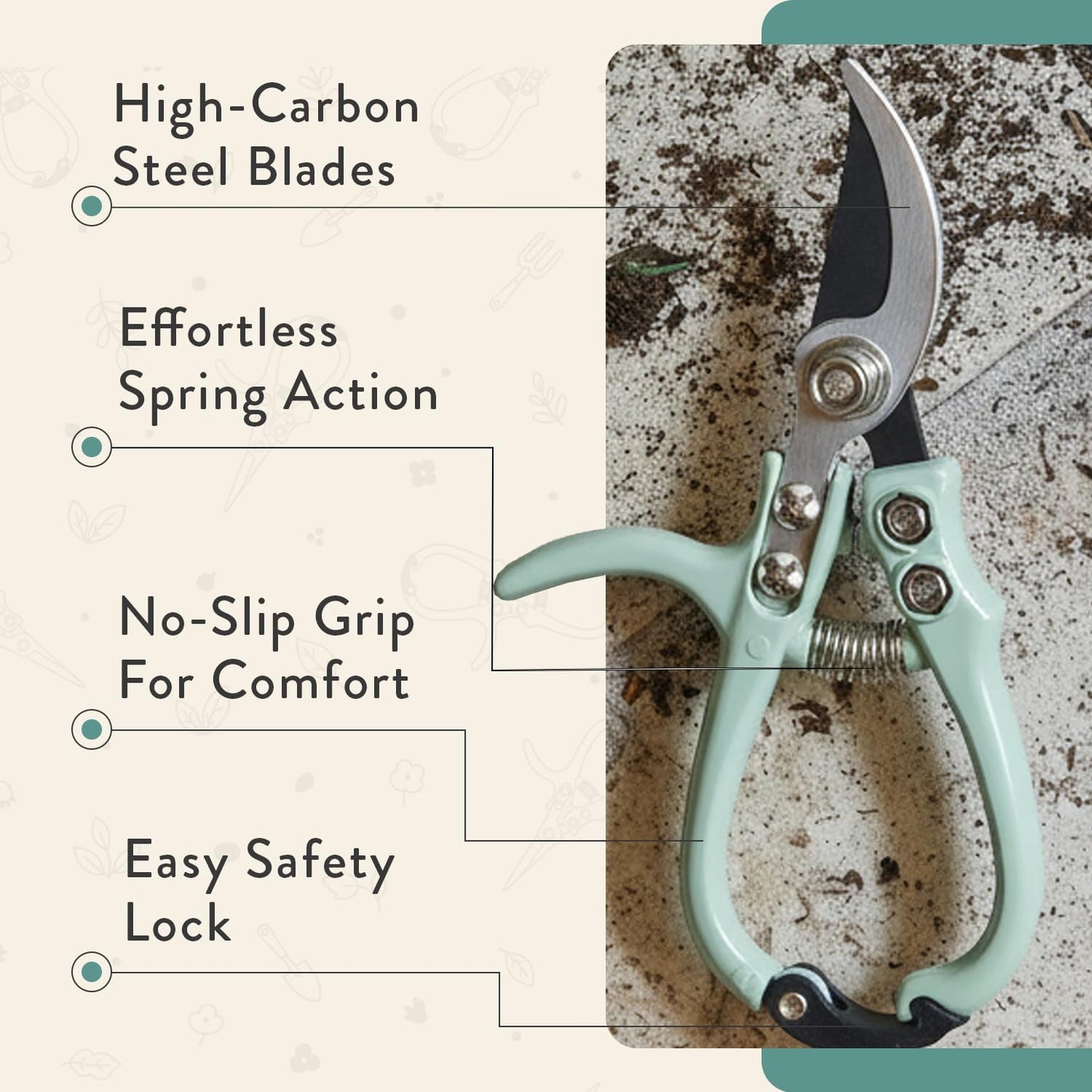Modern Sprout Hand Pruners - Lightweight Pruning Shears W/Easy Lock- Gardening Scissors - Bypass Sharp Carbon Steel Blade - Rust Resistant - Garden Tools - Reusable Holster - Ocean