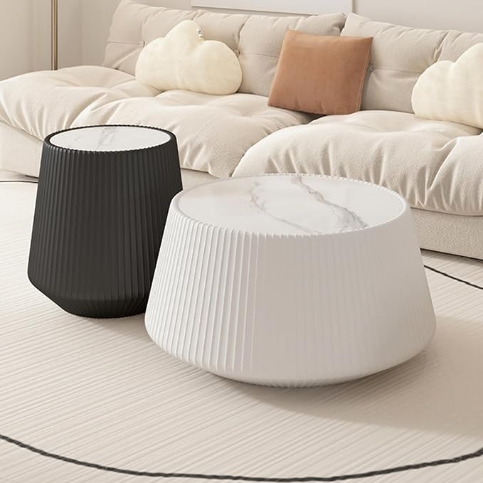 19.68" Round Marble End Table, Modern Cup Shaped Side Table