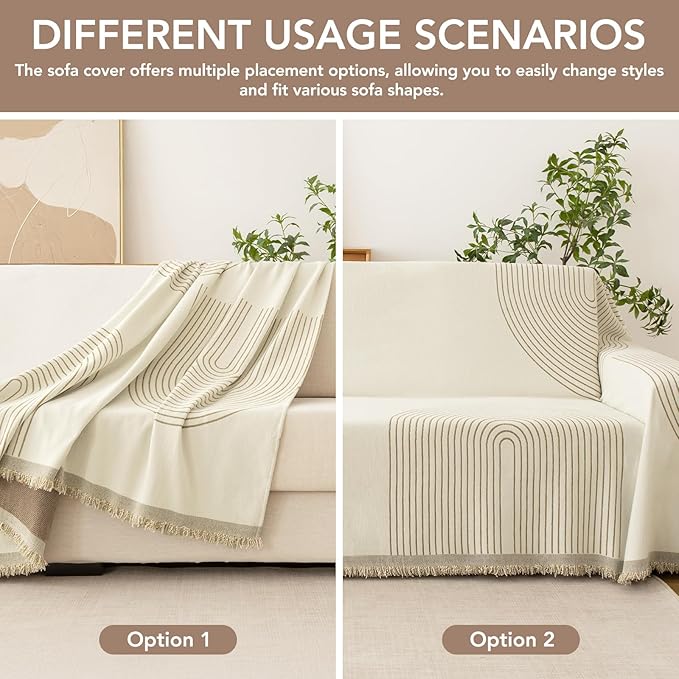 Boho Sofa Covers for 3 Cushion Couch, Chenille Sofa Slipcover for Pets Washable