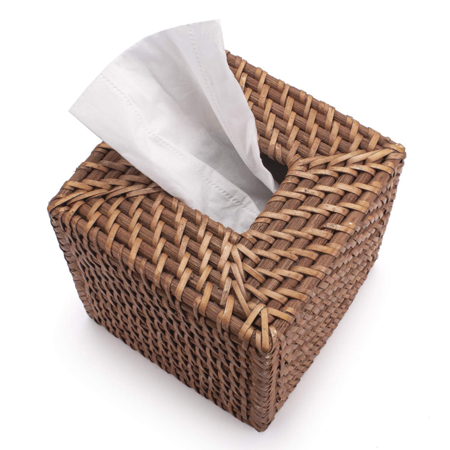 Rattan Tissue Box Cover Natural Woven Facial Napkin Holder Square (Honey Brown, 5.5x5.5x5.9 Inch)