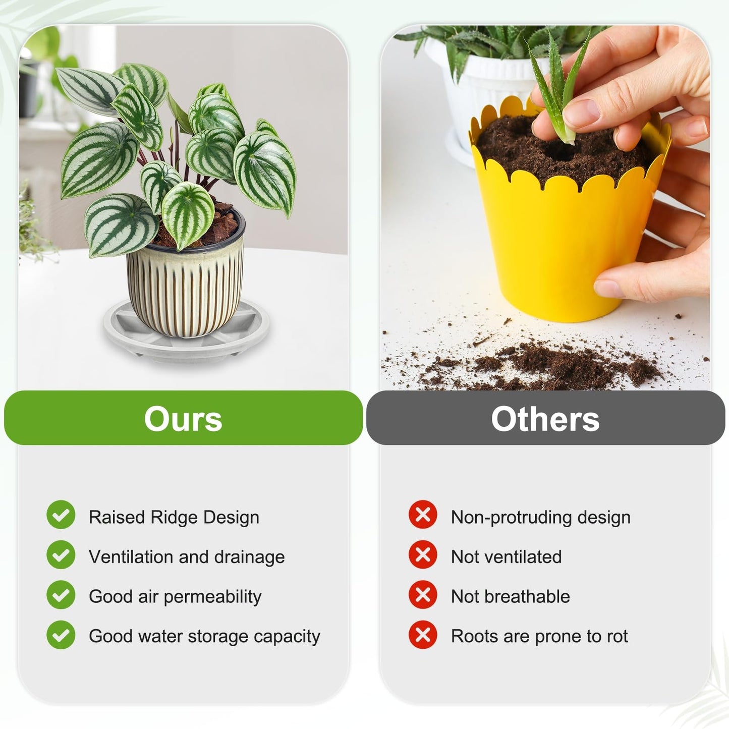 M METERXITY 2-Pack Plant Saucer, 6.3 Inch/16 cm Plastic Plant Trays Thicker for Pots/Indoor/Outdoor/Water Drainage and Protection, Flowerpot Drip Tray [Gray Veins]