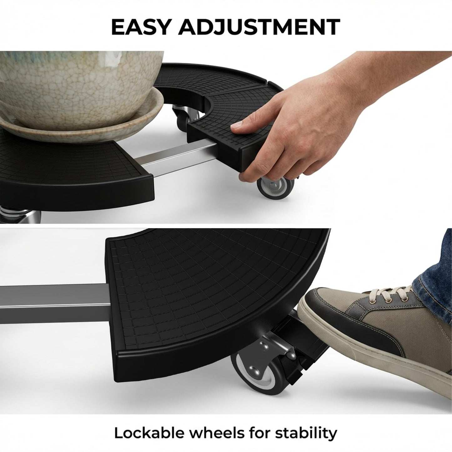 NULTRUMA Adjustable Plant Caddy with Wheels, 15–22 Inch Heavy Duty Rolling Plant Stand, Lockable Casters, 440–500 lbs Capacity, Large Plant Dolly for Indoor Outdoor Flower Pot Mover, Black