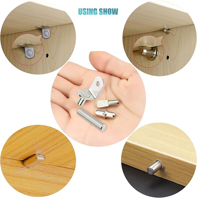 104Pcs Shelf Pins Kit, 4 Styles Nickel Plated Shelf Support Pegs, Bookshelf Pegs