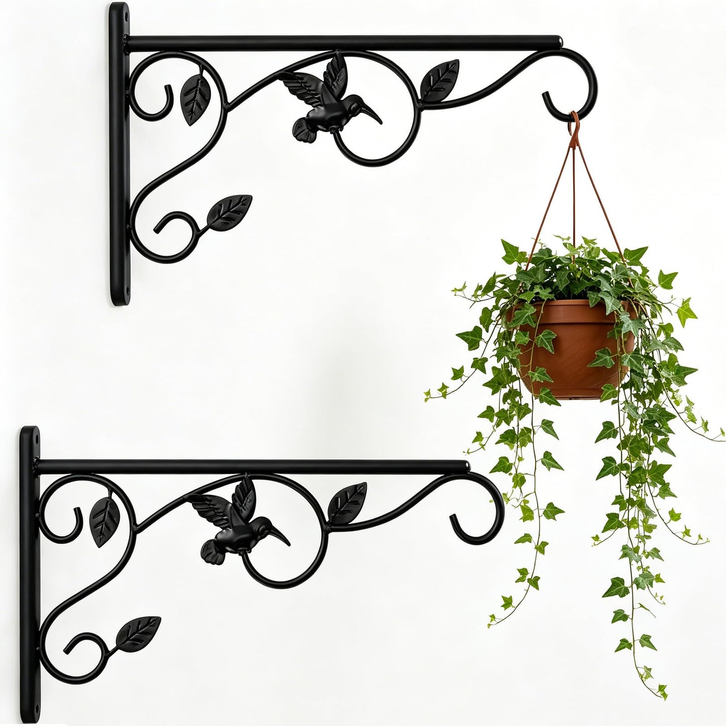 Heavy Duty Plant Hangers for Hanging - 2 Pack Metal Wall Plant Hooks Indoor Outdoor, 12 Inch Rust Resistant Plant Bracket for Bird Feeders, Planters, Lanterns, Wind Chimes - Patio, Garden, Home Decor
