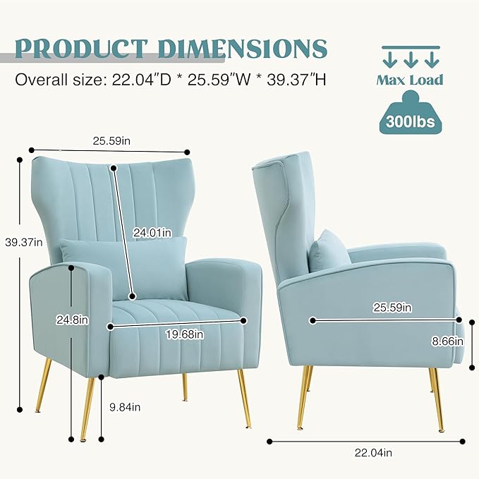Modern Accent Chairs Set of 2 Upholstered Living Room Chairs, High Back Arm