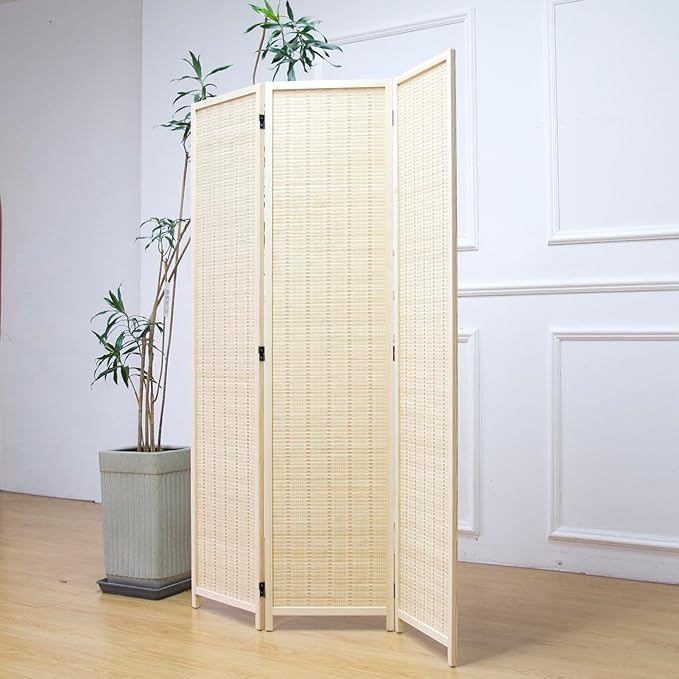 Furnnylane 3 Panel Room Divider and Folding Panel Screen, Bamboo Panel Divider