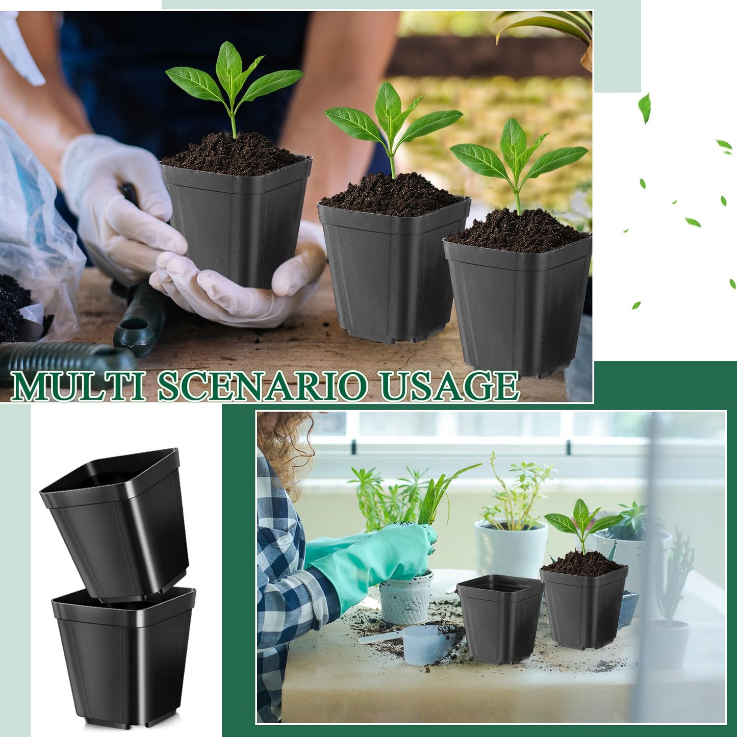 Yinder 500 Pcs 2.7 Inch Black Square Plastic Nursery Pots, Modern Plant Starter Pots, Drainage Hole, Ideal for Indoor Outdoor Flowers, Succulents, Herbs