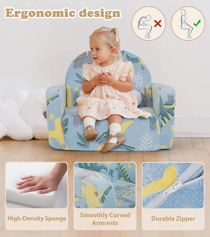 Kids Couch, 2-in-1 Soft Toddler Couch Fold Out
