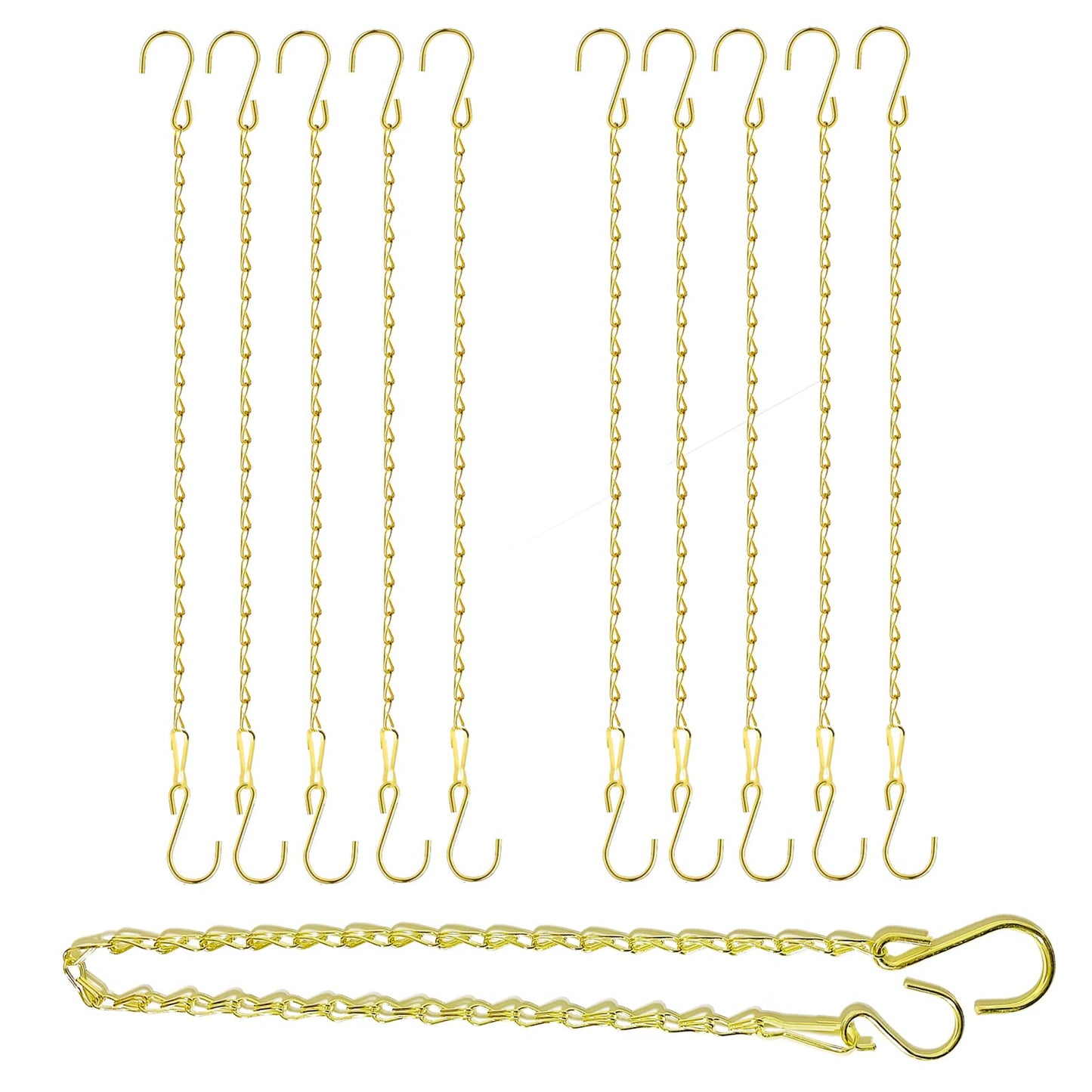 RIFNY Gold Chain for Hanging Plants, 24 Inch Small Plant Chains for Hanging Baskets Kits with Hooks for Bird Feeders Planters Billboards Lanterns Wind Chimes Ornaments Outdoor/Indoor Use (10 PCS)