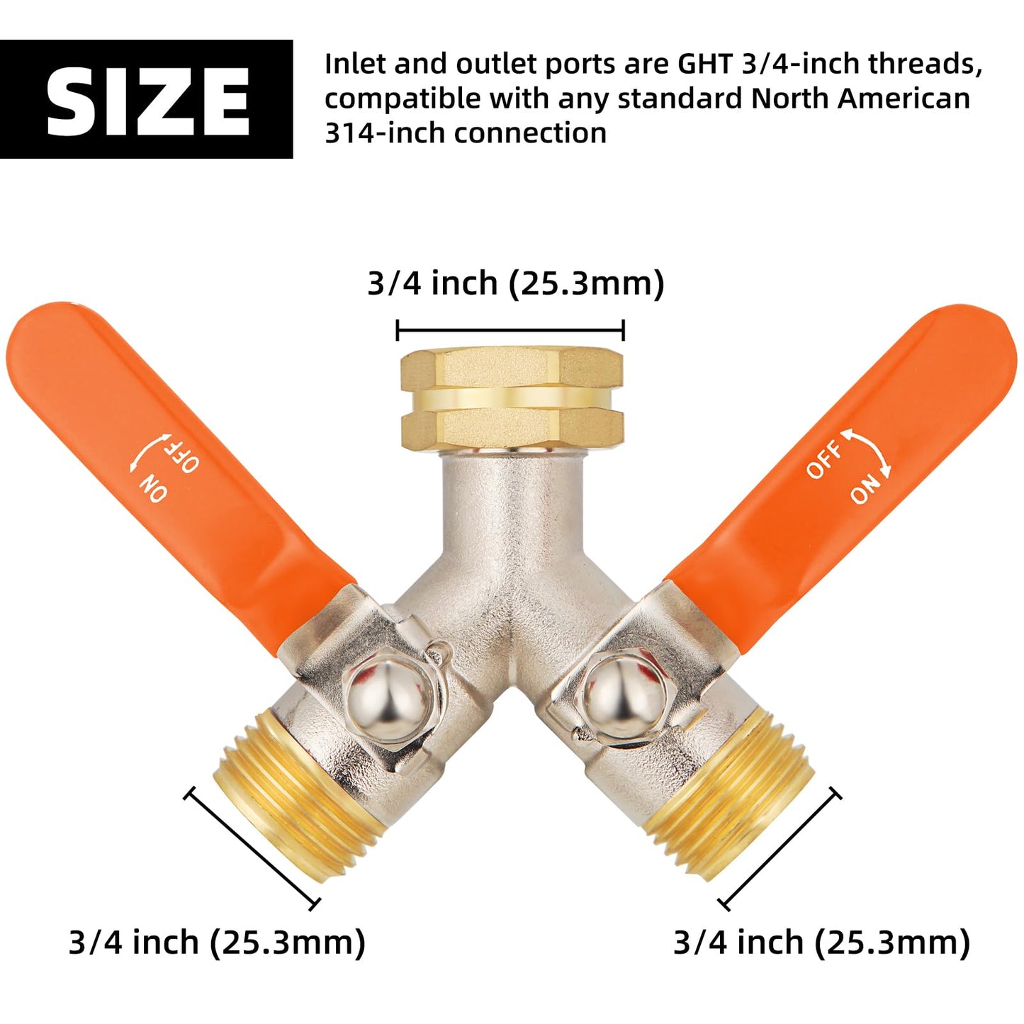 DINGBAI 2 Way Hose Splitter, Brass High Flow Garden Hose Splitter Heavy Duty, Hose Connector, Water Spigot Splitter, Full Flow Faucet Splitter with shutoff, 3/4” GHT Inlet
