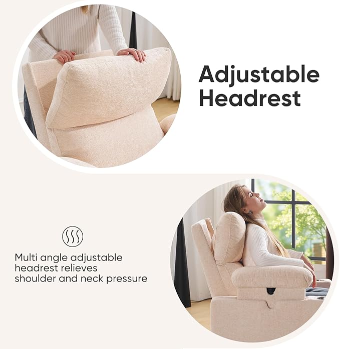 Swivel Rocker Recliner with Adjustable Armrests, Rocking Nursery Chair with