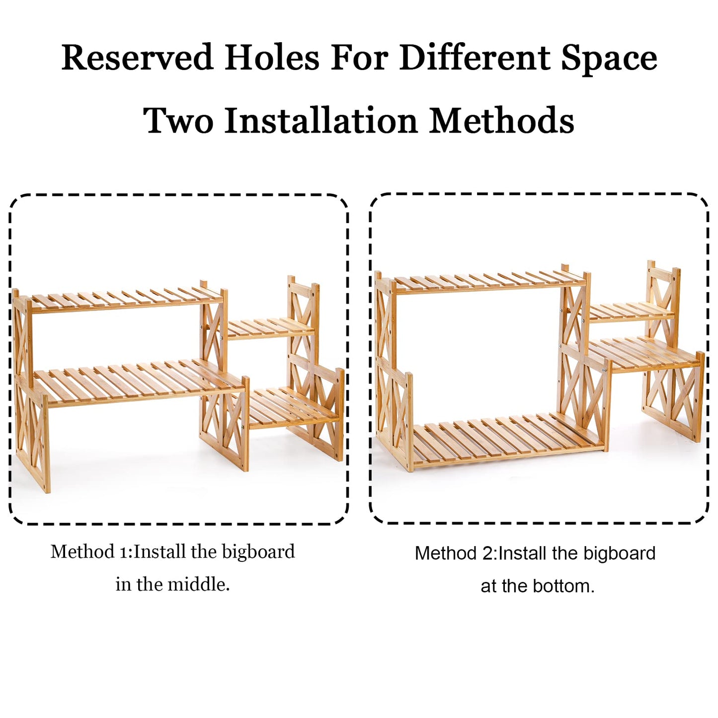 Lawei 2 Tier Bamboo Tabletop Plant Stand, Adjustable Flower Pot Holder Shelf Planter Display Stand, Small Desktop Ladder Plant Rack for Indoor Outdoor Home Patio Lawn Garden Balcony Organizer