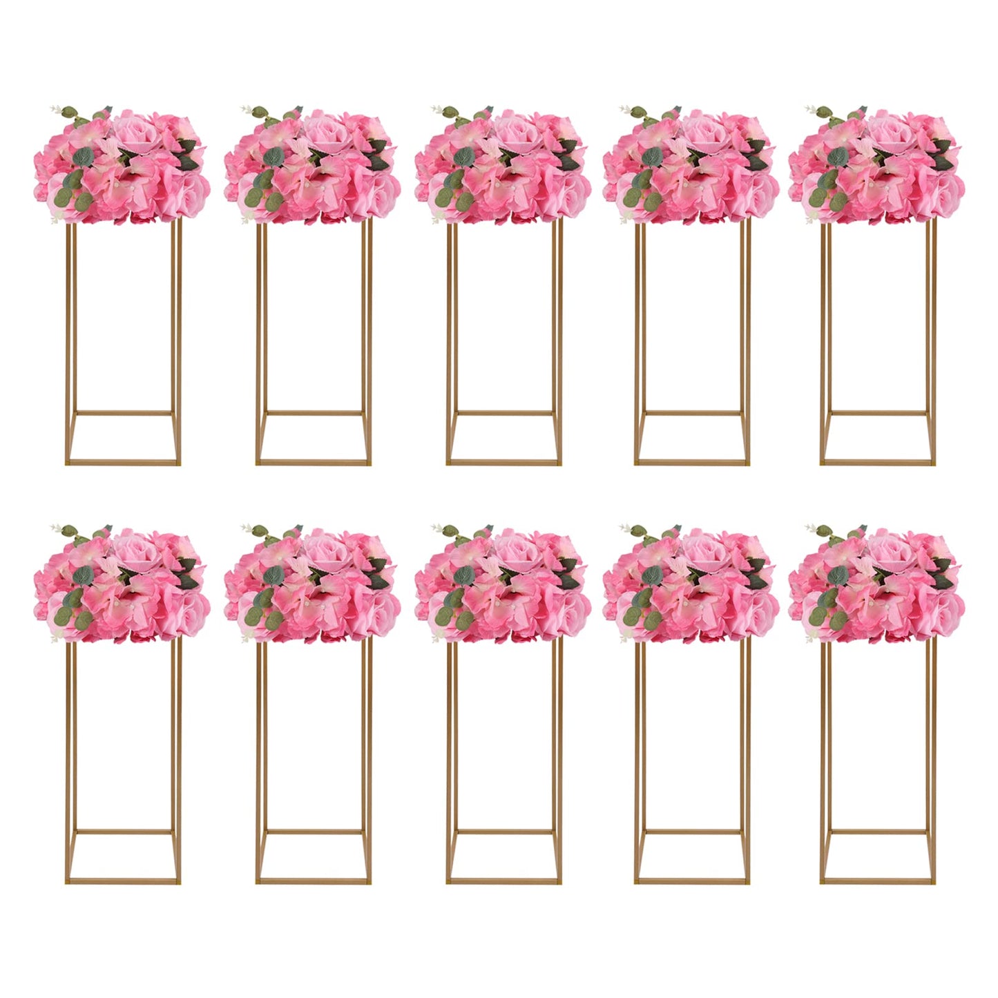 10 Pieces Gold Flower Stand for Wedding,31.4 Inch Rectangular Floral Rack Wedding Centerpieces Stand Flower Column for Tables Tall Floor Standing Vases for Party Home Decor