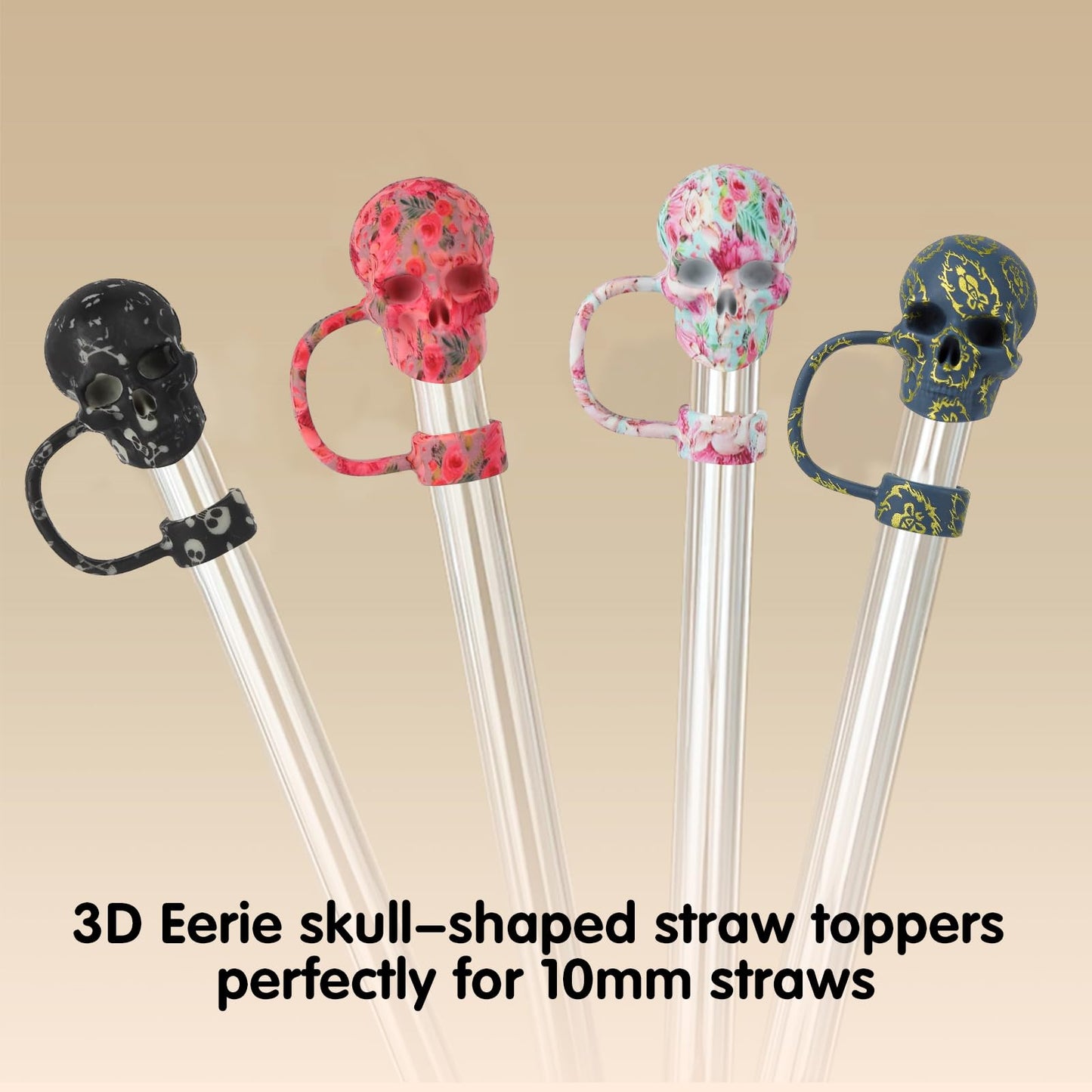 8 Pack Skull Straw Toppers for Stanley Cup 30&40oz, Tumbler Water Cup Accessories, Reusable Dust-Proof 3D Straw Cover Cap, Hollaween Gift (8 Colors)