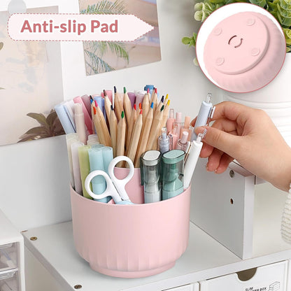 SKYDUE Makeup Organizer, Rotating Pencil Pen Holder for Desk, Dual-Purpose Desk Organizer for Cosmetics & Pens, Makeup Brush Holder with 5 Slots, Pencil Cup for Office, Home