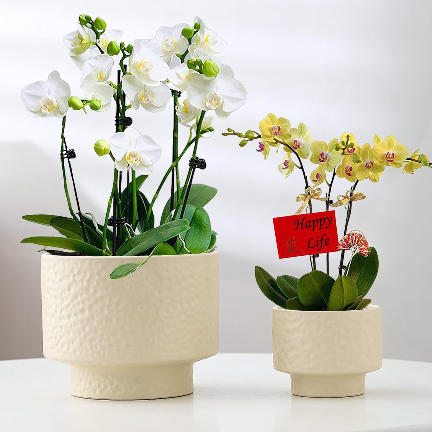 OXART Ceramic Plant Pots, 12.2+10+7.7 inch Planters with Drainage Hole, 3 Piece Large Ceramic Pots for Plants, Stylish Flower Pots for Indoor Plants, Perfect for Home Office Entryway, Yellow